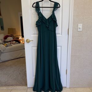 Lulus Elegant Green Ruffle Maxi Dress